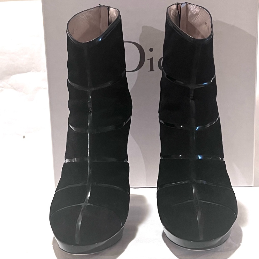 Dior Graphic Suede/Patent Leather Black Ankle Boots Size 40 - Picture 6 of 17